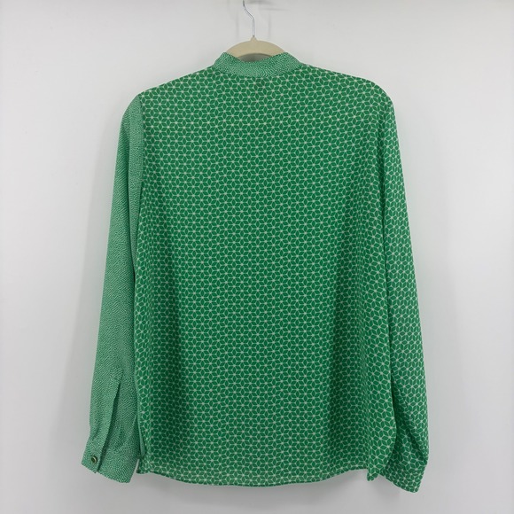 Anne Klein Blouse Green Size M Mixed Geometric Print Mandarin Collar - Picture 2 of 6